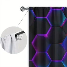 2 chiếc Rèm in nghệ thuật hình lục giác tương lai để trang trí nhà - Xử lý cửa sổ dạng thanh cho phòng ngủ, văn phòng, nhà bếp, phòng khách và phòng học - Màu xanh lam - Xem 8