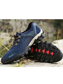 Men's Summer Mesh Breathable Hiking Shoes Sneakers Outdoor Travel Walking Shoes Lightweight Portable Wading Shoes - 藍色 - 查看 6