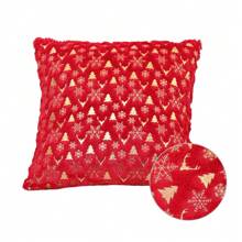 1 vỏ gối trang trí in lá vàng Giáng sinh (không bao gồm ruột gối), hình vuông dùng để trang trí ngày lễ - Nhiều màu - Xem 38