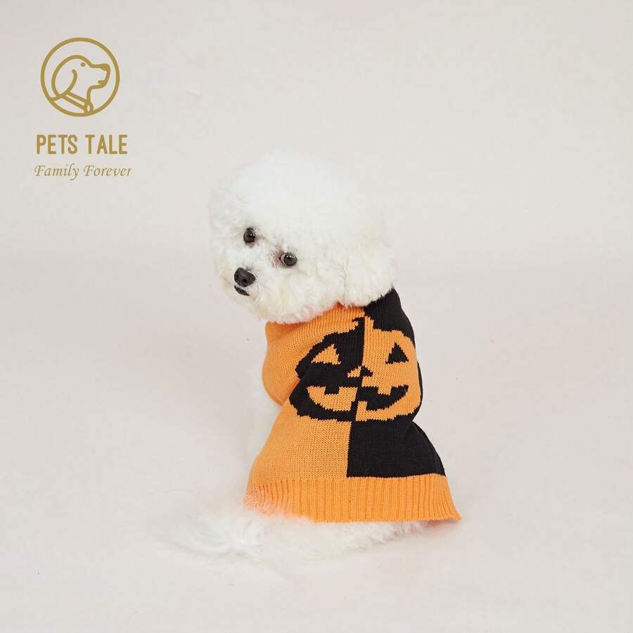Pets Tale Yin Yang Ghost Face Dog Sweater - Halloween Edition - Orange - View 1