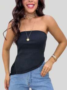 Blusa Tomara que Caia Assimétrica Canelada: Elegância e Estilo em uma Única Peça - Branco - Visão 4