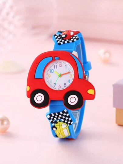 New 3D Cartoon Racecar Design Kids Fashion Student Silicone Educational Watch
