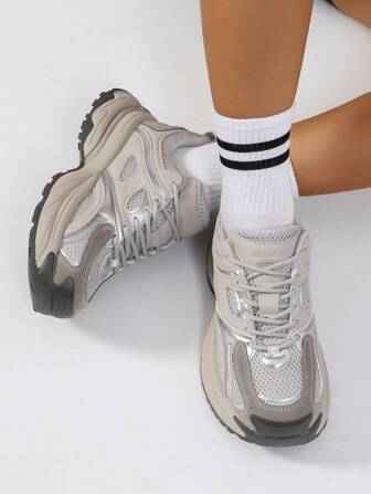 Women's Thick Sole Chunky Sneakers, Spring Autumn Casual Mesh Breathable Hiking Outdoor Elevator Comfortable Athletic Shoes, Fashion