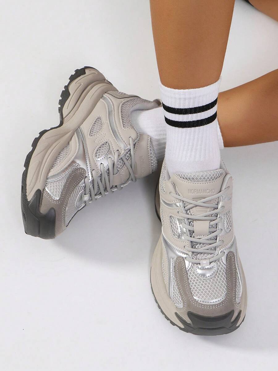 Women's Thick Sole Chunky Sneakers, Spring Autumn Casual Mesh Breathable Hiking Outdoor Elevator Comfortable Athletic Shoes, Fashion