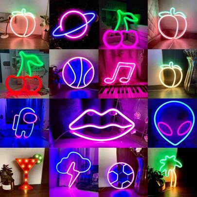 1 件樱桃霓虹灯标志房间装饰，桃色霓虹灯符号，LED 粉色霓虹灯，电池或 USB 供电，适用于卧室、宿舍、酒吧、派对、节日装饰
