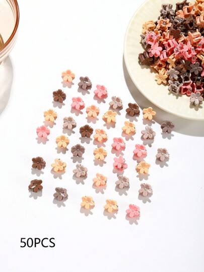 50pcs Kids Hair Clips - Brown Starry Hair Clips - Flower Small Hair Clips - Elegant Girl Accessories - Baby Daily Decoration - Holiday Party Hair Accessories