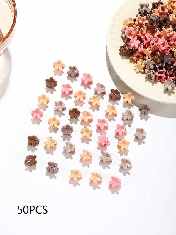 50pcs Kids Hair Clips - Brown Starry Hair Clips - Flower Small Hair Clips - Elegant Girl Accessories - Baby Daily Decoration - Holiday Party Hair Accessories