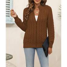 BZB Women's Zipper Cable Knit Sweater Cardigan Long Sleeve Open Front Warm Knit Cardigan Casual Cardigan Knitwear