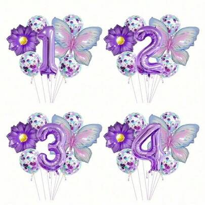 kumozawa 8 件套 32 英寸紫色蝴蝶数字气球套装，生日派对装饰，返校情人节