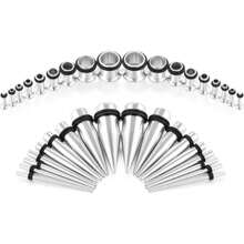 14G-00G 36PCS Ear Gauges Stretching Kit Tapers Plugs Eyelets Implant Grade Steel - Silver-tone - View 1