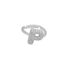 1pc New Cubic Zirconia 26 Letter Finger Ring Silver Plated Women Fashion Jewelry Letter Initial Wedding Rings