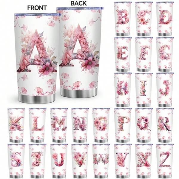 1 Piece Of 20 Oz Stainless Steel Tumbler Car Cup Coffee Cup With Lid And Straw A-Z 26 English Initials Printed Cups Water Bottle Insulated Cold Water Cup For Trial Home Office Outdoor Fitness Party Use Halloween And Christmas Gifts For Family And Friends Back To School