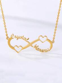定制情侣无限符号项链，男女通用，不锈钢材质，个性化心形吊坠，手工金链，周年纪念/情人节礼物，送给男友/女友，时尚百搭，适合秋季、休闲场合，老少皆宜，适合足球妈妈、可爱女孩，可定制，个性化，魅力新年礼物 - 金色 - 查看 3