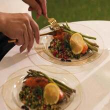 Reusable Plastic Dinnerware Set, Hard Plastic Plates, Western-Style Plates, Dishwasher Safe For Home, Party, Gathering - White - View 3