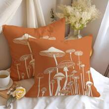 1pc effen oranje paddenstoelpatroon sierkussenhoes, enkelzijdig bedrukt koraalfleece materiaal, 45*45cm/18*18inch kussenhoes geschikt voor moderne inrichting, woonkamer, geschenken