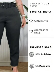Calças Plus Size Corte Social Alfaiataria com Cinto Elegante Casual Moda Feminina - Bronze - Visão 6