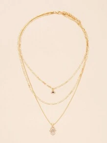 1pc Simple Evil Eye Multi-Layer Necklace Set For Women, Gift For Daily Wear, Vacation, Date - Yellow Gold - View 6