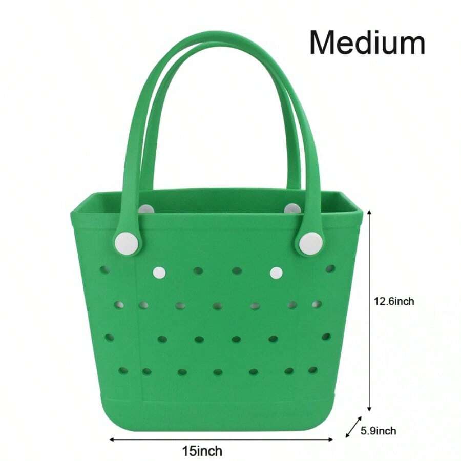 Medium Beach Bag, Waterproof Rubber Beach Bag, Washable Open Tote Bag Durable Tote Travel Bags For Outdoor Sport - 深綠色 - 查看 1