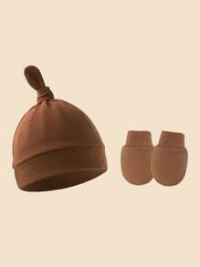 4 zestawy czapeczek do smoczka dla noworodków z serii Brown + zestaw rękawiczek antypoślizgowych, odpowiednie do codziennego użytku dla niemowląt