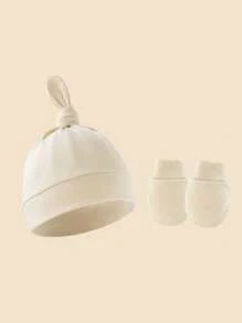 4 zestawy czapeczek do smoczka dla noworodków z serii Brown + zestaw rękawiczek antypoślizgowych, odpowiednie do codziennego użytku dla niemowląt