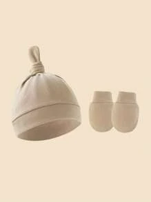 4 zestawy czapeczek do smoczka dla noworodków z serii Brown + zestaw rękawiczek antypoślizgowych, odpowiednie do codziennego użytku dla niemowląt