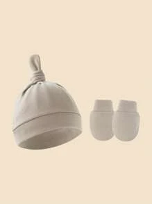 4 zestawy czapeczek do smoczka dla noworodków z serii Brown + zestaw rękawiczek antypoślizgowych, odpowiednie do codziennego użytku dla niemowląt