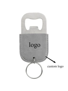Customized Logo Pu Leather Stainless Steel Keychain Laser Engraved Beers Bottle Opener Key Chains Vintage Retro Keyring Gifts