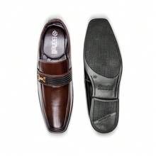 Basic Men's Dress Shoes Kit Comfort Orthopedic Soft Elegant Casual + Watch And Sock - 咖啡棕 - 查看 6