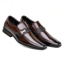 Basic Men's Dress Shoes Kit Comfort Orthopedic Soft Elegant Casual + Watch And Sock - 咖啡棕 - 查看 4