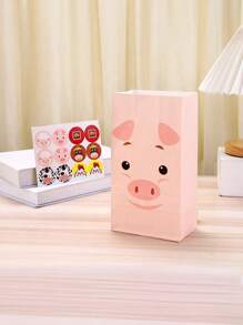 12pcs/Set 24*13*8CM Kraft Paper Bags With Cute Farm Animal Design, Creative Candy/Gift Bags For Holiday Party Or Birthday (1 Sticker Included),Christmas Valentine Day - Multicolor - View 16