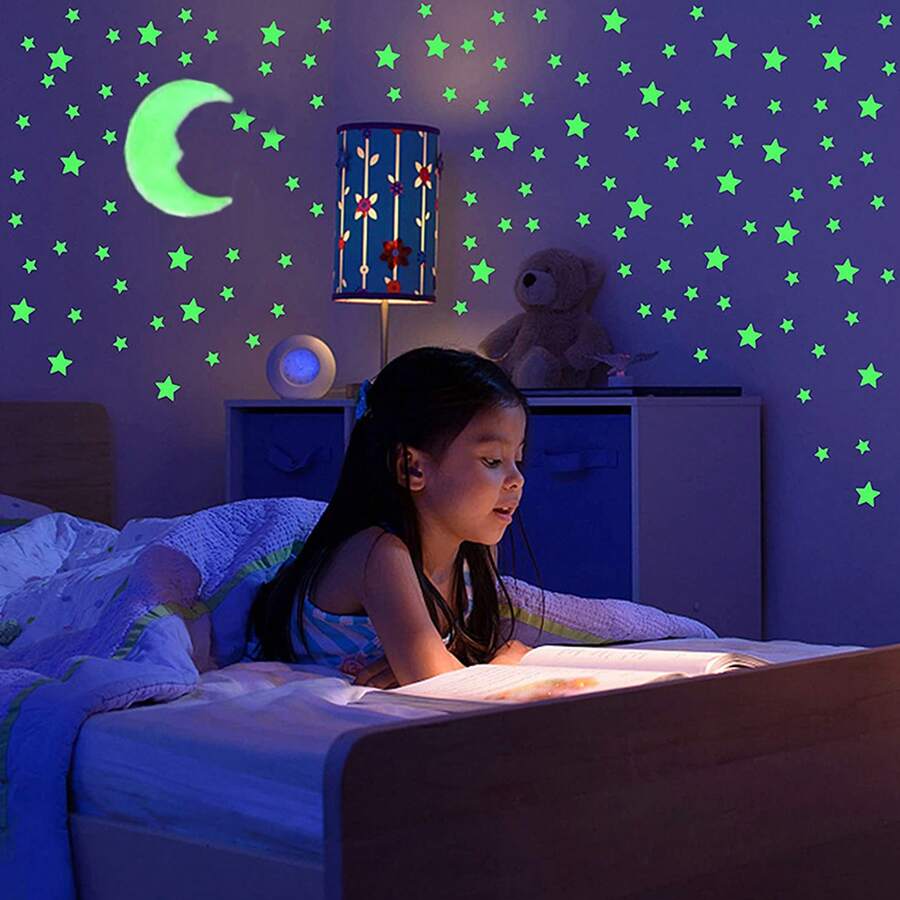 208/101 件夜光星贴天花板装饰,星空闪亮装饰非常适合卧室礼物,节日派对装饰,夜光墙贴,超级大气,仿佛在外太空漫步,一起探索其他星球的奥秘,这种感觉太棒了! - 多色 - 查看 1