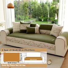 1pc Multi-Floral Patchwork Sofa Cover, Pet-Friendly Anti-Slip Couch Slipcover With High-End Feel, Soft Chenille For All Seasons - Green - View 13