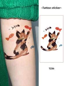 1 件防水彩色临时纹身贴纸，PVC 卡通猫图案，适合男女，手部和腿部日常使用 - 彩色 - 查看 6