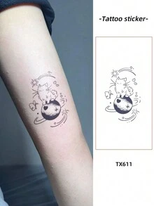 1 件防水彩色临时纹身贴纸，PVC 卡通猫图案，适合男女，手部和腿部日常使用 - 彩色 - 查看 3