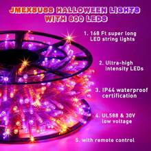 KBO JMEXSUSS 600 LED Christmas String Lights Outdoor, Orange And Purple Lights Clear Wire, Christmas Twinkle String Lights Plug In For Tree Christmas Decorations - Orange and Purple - View 3