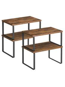 SONGMICS Cabinet Organizer Shelf, Set Of 4 Kitchen Counter Shelves, Kitchen Storage, Spice Rack, Stackable, Expandable, Metal And Engineered Wood - Rust Brown - View 3