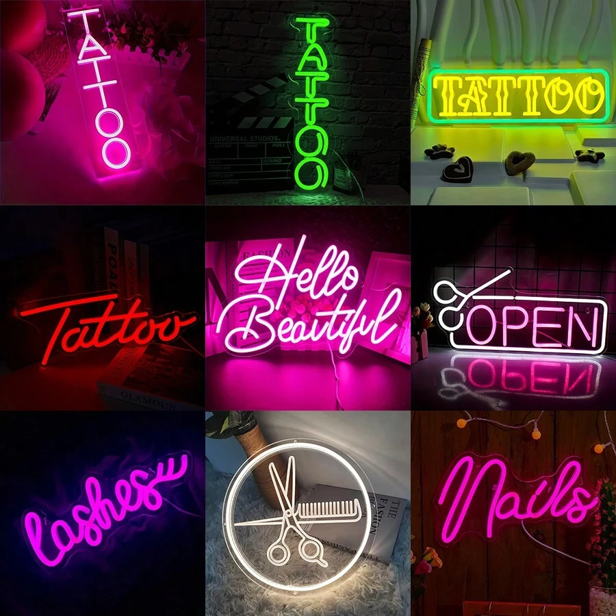 Jesalah Tattoo Neon Sign (Grün), Dimmbar, 10,8x40 Cm, USB, Für Laden-Deko, Bar, Salon, Man Cave