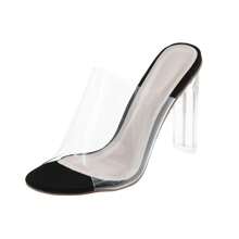 Women's Clear Open Toe Single Band Chunky Heels Mules High Heels Slip On Slide Sandals