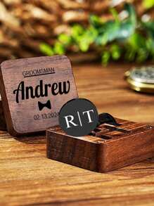 1Pair Custom Engraved Cufflinks With Box Personalized Name Cufflinks, Custom Black/ Gold/ Silver/ Rose Gold Cufflinks, Unique Men's Accessory Perfect Wedding Groomsmen, Best Man, Father's Day, Birthday, Anniversary, Business Gift Ideal For Dad, Husband, Boyfriend, Groom, Or Businessman - Elegant And Timeless Keepsake, Handcrafted Custom Jewelry - Style 3 - View 5