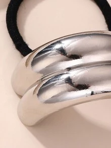 NAIZHU 1 pieza Banda de pelo negra redonda de 2 capas, elegante y lujosa, accesorios para el cabello con textura de metal de alta elasticidad - Multicolor - Ver 8