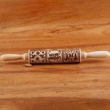 1pc Wooden Christmas Embossed Rolling Pin, Christmas Deer, Snowflakes, Snowman, Xmas Bells, Canes, Ice Boots Pattern Xmas Cookie Mold For Baking Tools Christmas Decorations Christmas Decor Christmas Gifts Christmas Party Supplies