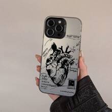 1 Pc Sketch Heart-Shaped Design Anti-Fall And Anti-Slip Phone Case, Compatible With IPhone15 Pro Max/11/12/13/14/Pro/Pro Max Series - Black - View 13