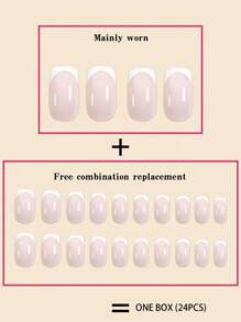 24 件方形假指甲，法式美甲设计，白色 - 包括指甲锉和凝胶指甲胶，按压式指甲，美甲用品，美甲 - 白色 - 查看 3