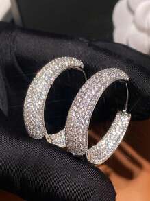 1 Pair Fashion Cubic Zirconia Hoop Earrings For Women For Wedding Engagement Anniversary Party Jewelry Valentine's Day Gift Valentines,Mom,Mother,Mother's Day,Gift