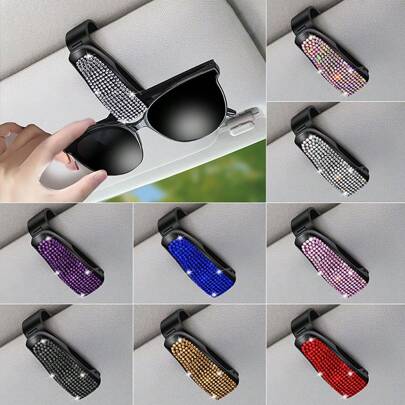 1pc Rhinestone Decorated Car Sun Visor Glasses Clip