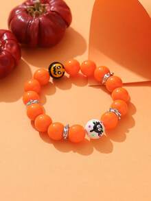 1 件万圣节主题橙色古怪魔鬼煤珠弹力手链女士派对俱乐部配饰 - 彩色 - 查看 2