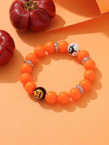 1 件万圣节主题橙色古怪魔鬼煤珠弹力手链女士派对俱乐部配饰 - 彩色 - 查看 6