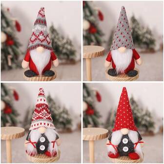 1pc/4pcs New Christmas Faceless Old Man Figurine, Knitted Hat Gnome Figurine, Creative Forest Ornament For Home, Living Room, Bedroom Decor, Christmas Holiday Atmosphere Prop, Party Theme Decoration,Christmas