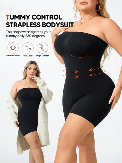 Basics Plus-Size Woman's Strapless Chest Pull-In Belly Lift Thigh-Slimming Shapewear