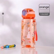 Cartoon Straw Sports Water Bottle, Outdoor Traveling Flask